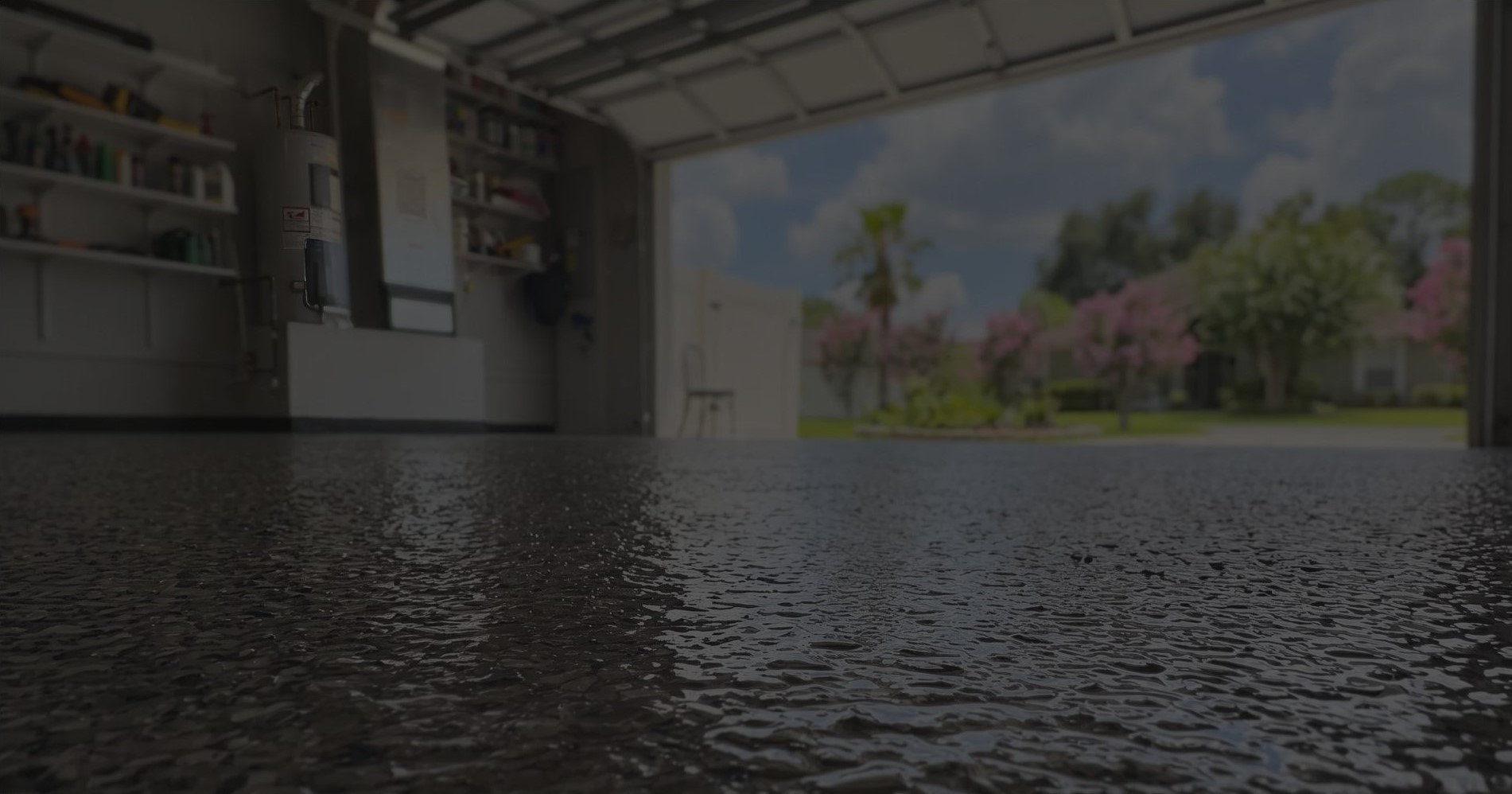 Freshly coated garage concrete floor
