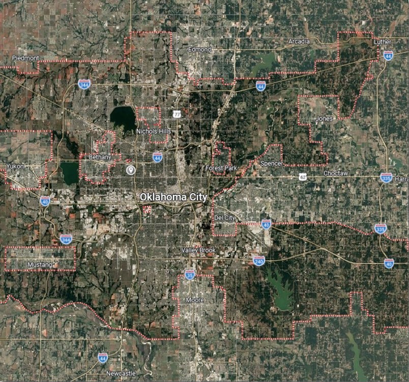 Map of Blue Moon Concrete Coatings service area in Oklahoma City